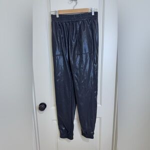 Shiny Black Jogger Pants Pebbled